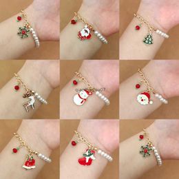 Chain Fashion Enamel Xmas Tree Santa Claus Christmas Bracelet Women Imitation Pearl Snowflake Bell Charm Bracelet Xmas Jewellery GiftsL24