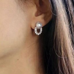 Stud Earrings Lace Crystal Natural High-quality 8-9mm Freshwater Pearl S925 Sterling Silver Ear Stick Exquisite Vintage Gift