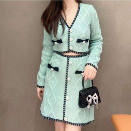 2024 Early Spring New Mint Green Bow Needle Top Half Skirt Set for Women