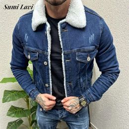 Vintage Mens Denim Jacket Streetwear Fashion Ripped Turndown Collar Wool Jean Jackets Men Clothes Spring Trendy Outerwear 240119