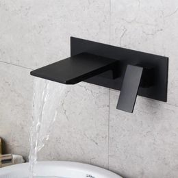 Bathroom Sink Faucets Wall Mounted Brass Faucet Black Cold Water Basin High Quality Waterfall Tap