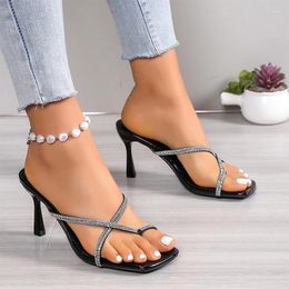 Slippers Crystal Luxury Women High Heels Dress Shoes Beach Sandals Summer Flip Flops 2024 Fashion Walking Slides Mujer Pumps