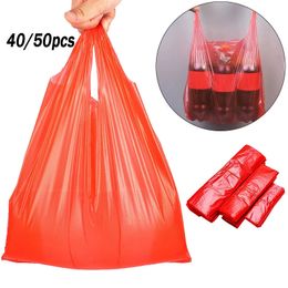 4050pcs Red Plastic Bag Supermarket Grocery Gift Shopping Thicken With Handle Vest Kitchen Storage Clean Garbage 240125