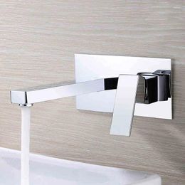 Bathroom Sink Faucets Square High Quality Brass Wall Mounted Basin Faucet Single Handle Mixer Tap Cold Rotation Spout Chrome