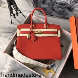 Full Designer Handbag Sewn Platinum Wax Thread Bag Togo Leather Litchi Pattern Calfskin Women 25/30/35 Cmje