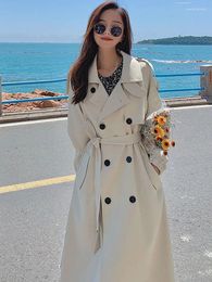 Women's Trench Coats Woman Coat Pink Solid With Sashes Windbreak Long Sleeve Lapel Sweet Casual Style 2024 Korean Autumn