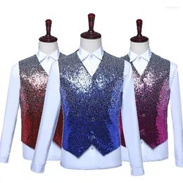 Men's Vests 2024 Fashion Vest Changing Colour Shiny Sequin Suit Waistcoat For Party Wedding Nightclub