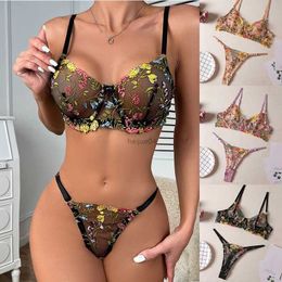 Sexy Set Sexy Floral Embroidery Lingerie Set For Women Ultra Thin Lace Lingerie Mesh Hollow Transparent Bras For Women