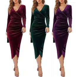Casual Dresses Long Sleeve Women Dress Vintage Solid Color Sleeves Ladies Female Party Midi A Stylish Flattering Winter For