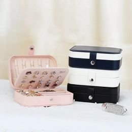 Portable Jewelry Box Organizer Display Travel Case Boxes Button Leather Storage Zipper Jewelers 240125