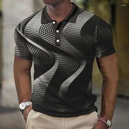 Men's Polos Fashion Geometric Print Polo Shirt Summer Short Sleeve T-Shirt Line Pattern Top Casual Large Size Clothes