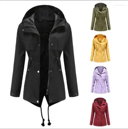 Women's Trench Coats 2024 Windbreaker Mid-length Hooded Coat Female Long-sleeved Waist Gathered Outdoor Anti-raincoat Thin