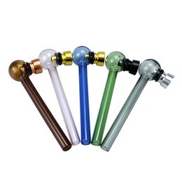 Wholesale Newest design smoking tobacco hand pipe Thick heady colorful 11cm Pyrex glass oil burner pipe with metal smoking screen bowl