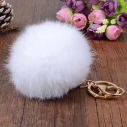 Keychains LFPU 8CM Fashion Fluffy Imitate Fur Ball Keychain Women Bag Car Charm Pendant Plush Gold Colour Key Ring