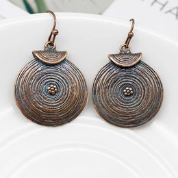 Dangle Earrings Ethnic Copper Spiral Texture Disc Round Coin Drop Vintage Retro Women's Bohemian Jewellery Brincos