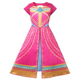 New Style Jasmine Red New Dress Aladdin Princess Fancy Costumes Baby Girl Gorgeous Print Arab Performance Clothing Children Party 2814454