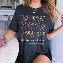 Women's T Shirts Youthful Girl Graphic Tshirts You Are One Of Them Beauty Flowers Print Women Short Sleeves High Street Casual