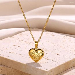 Pendant Necklaces Lucky Love Heart For Women Gold Colour Romantic Mom Letter Necklace Stainless Steel Jewellery Gift