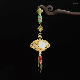 Brooches Imitation Hetian Jade Retro Style Cheongsam Lappet Pendant Fan Tassel Court Han Chinese Clothing High-End