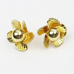 Stud Earrings 5 Pairs Gold Plated Smooth Metallic Flower Classic Wholesale Women Jewellery Gift 30832