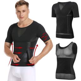 Mens Body Shaper Compression Shirts Abdomen Shapewear Tummy Slimming Sheath Gynecomastia Reducing Corset Waist Trainer Slim Tops 240122