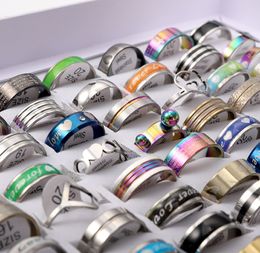 Band Rings Band Rings Wholesale Bk Lots 50Pcs Rainbow Color Stainless Steel Cutting Spinner Fashion Jewelry Brand Lot Drop Delivery 2 Otuss