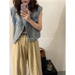 Women's Vests Retro Shoulder Pads Denim Vest Summer Loose And Thin Small Waistcoat Short All-match Jacket Punk Outerwear