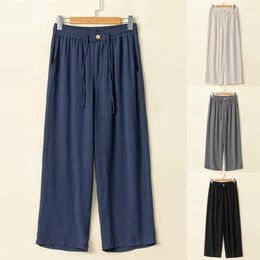 Men's Pants Mens Traditional Chinese-Style Cotton Linen Casual Wide-Leg Genderless Solid Colour Stylish Loose Unisex