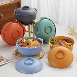 Bowls Wheat Straw Ramen Bowl With Lid Plastic Fiber Tableware Home Casserole Instant Noodles Large Soup Kitchen Supplies