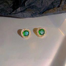 Stud Retro Green Crystal Zircon Gold Color Stud Earrings for Women Exquisite Elegant Temperament Girls Party Jewelry Birthday Gifts Q240125