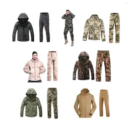 Hunting Jackets Winter Men's TAD Soft Shell Fleece Thermal Jacket And Pants Camouflage Uniform BDU Military Army Tactical Training Set