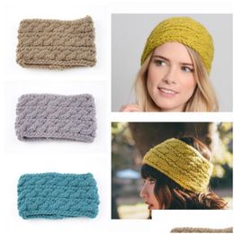 Headbands Europe Trendy Knitted Widened Three Rows Twist Headband Women Ear Protectors Hand Knitting Headwrap Warm Winter Hairband 9 Dhfln