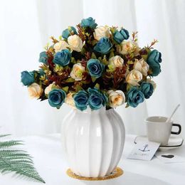 Faux Floral Greenery Retro Silk Rose Artificial Flowers Bouquet Peony Hydrangea Vintage Bride Holding For Fake Flower Home DIY Decoration Accessories YQ240125