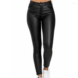 Women's Pants Sexy PU Leather Women Elastic Solid Colour Spring Autumn Year Slim Casual High Waist Pencil Trousers Female Leggings