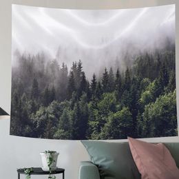 Tapestries Foggy Forest Tapestry Home Decoration Natural Scenery Wall Hanging Farmhouse Dorm Room Printed Cloth Bedspreads