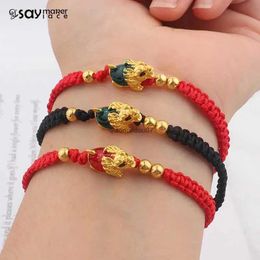 Chain 2024 Chinese Style Dragon Year Lucky Braided Rope Bracelet Beads Bracelet Couple Friend Christmas New Year GiftL24