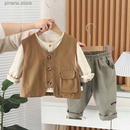 Clothing Sets Boys Suit 2024 Spring Designer Baby Boy Clothes 1 To 2 Years Casual Solid Color Single Breasted Vest + Shirts + Pants Kids Set