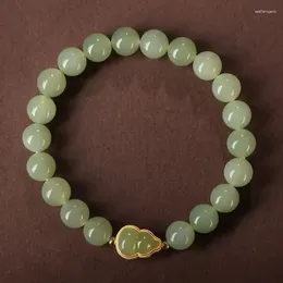 Charm Bracelets Hetian Jade Round Beads Gourd Bracelet 925 Sterling Silver Lotus Root Girlfriends Girls Summer Green Jewellery