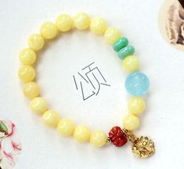 Charm Bracelets Natural Beeswax Bracelet South Red Aquamarine Female 925 Silver Thick Gold Plated Anti-Allergy