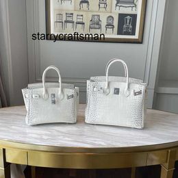 Genuine Leather Handbag High End Diamond Buckle Himalayan White Crocodile Pattern Bag Silver Leather Handbag Fashion Women's Trend