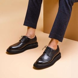 Vintage Italian Mens Brogues Formal Genuine Leather Handmade Fashion Elegant Black Wedding Social Derby Shoes Man
