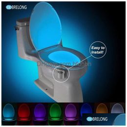 Night Lights Brelong Toilet Light Led Lamp Smart Bathroom Human Motion Activated Pir 8 Colours Matic Rgb Backlight For Bowl Drop Del Dhcmy