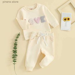 Clothing Sets 2 Piece Newborn Baby Clothes Autumn Winter Toddler Outfits Cute Plush Letter Embroidery Long Sleeve Sweatshirt+Pants Infant Set