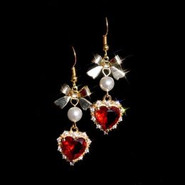 Stud 2022 New Fashion Wine Red Love Bow Pearl Exquisite High-end Earrings Ladies Party Birthday Gift Jewellery Q240125
