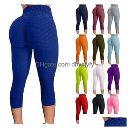 Yoga Outfit Womenbubble Hip Lifting Legging High Waist Fitness Gym Sports Pants Push Up Elasticity Plus Size Cropped Tight Drop Deli Dhdu4