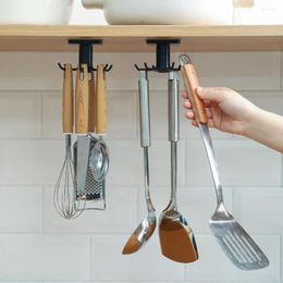 Kitchen Storage Organizer Rack Utensil Holder Wall-mounted Utensils Hanger Supplies Organizers Rotatable With 6 Removable Hooks
