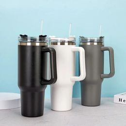 New 40OZ Handle Cup Double Layer Hot Cup 304 Handle Car Water Cup with Straw 240125