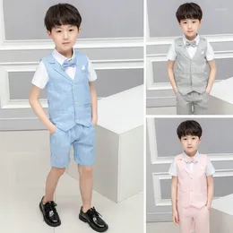 Clothing Sets 2024 Summer Flower Boy Dress Vest Children Wedding Party Performance Birthday Costume Kids Shirts Shorts Outfits