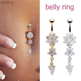 Navel Bell Button Rings 2023 New Fashion Sexy Piercing Navel Nail Body Jewelry Flower Pendant Crystal Belly Button Rings for Women Girls Accessories YQ240125