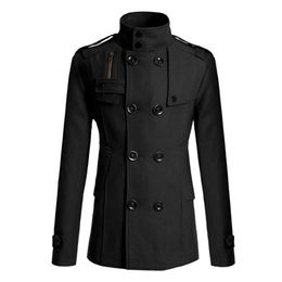 Men's Jackets Vintage Men's Winter Warm Trench Coats Double Breasted Stand Collar Jackets Coats Overcoat Outwear Windbreaker Tops For Man J240125